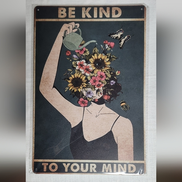Home Interiors Other - Wall Decor Tin Print " Be Kind To Your Mind" flowers